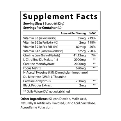 Nutribliss Pre-Workout Supplement Facts