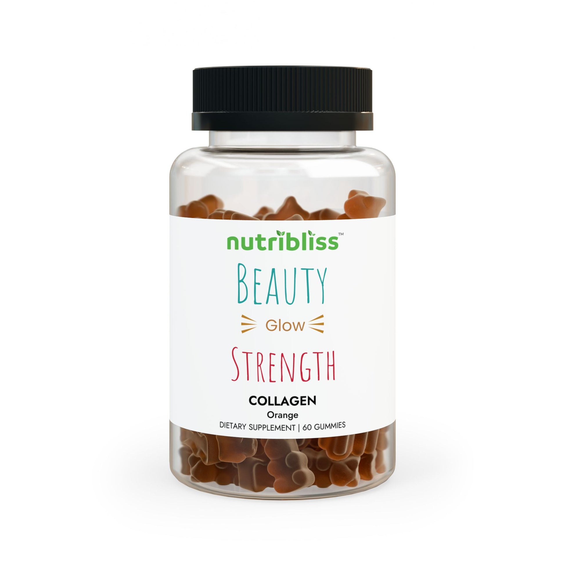 Nutribliss collagen gummy supplement bottle on a white background