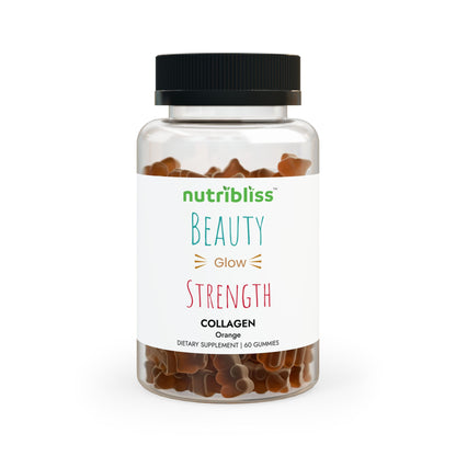 Nutribliss collagen gummy supplement bottle on a white background