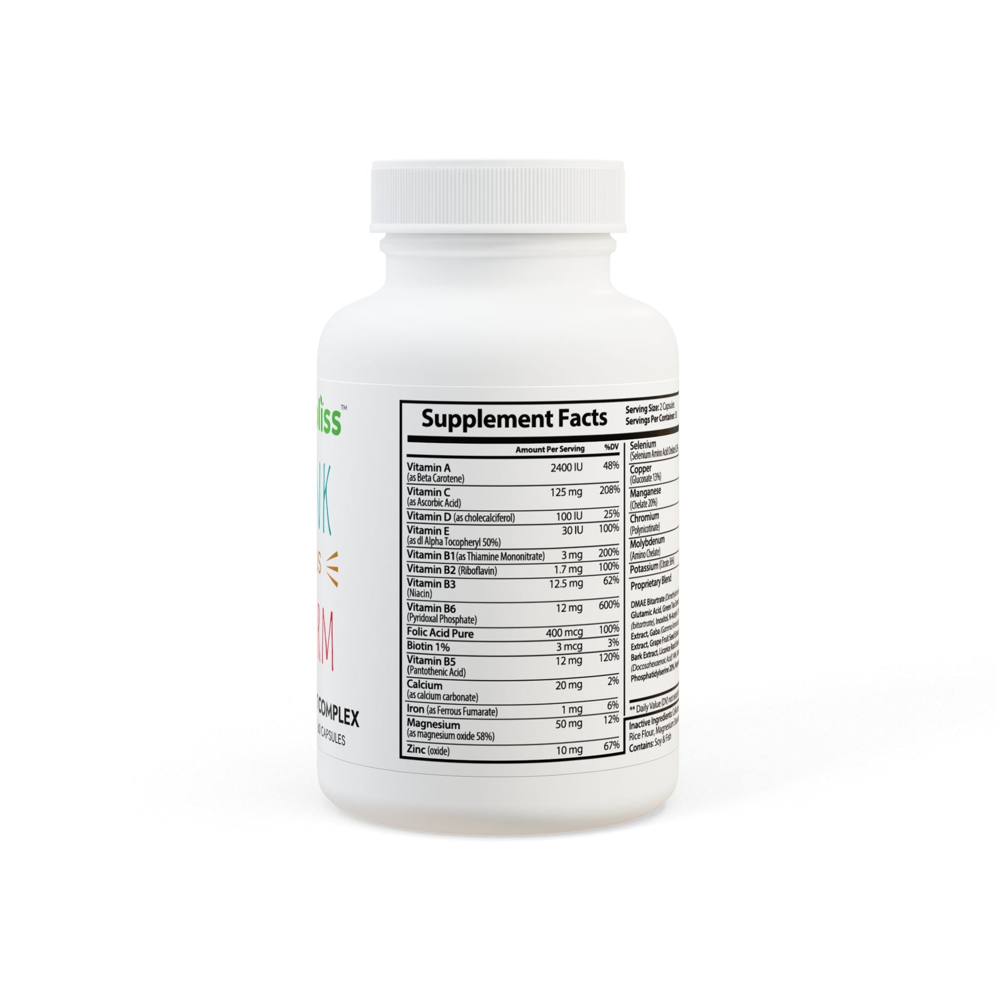 Supplement bottle with label on a white background