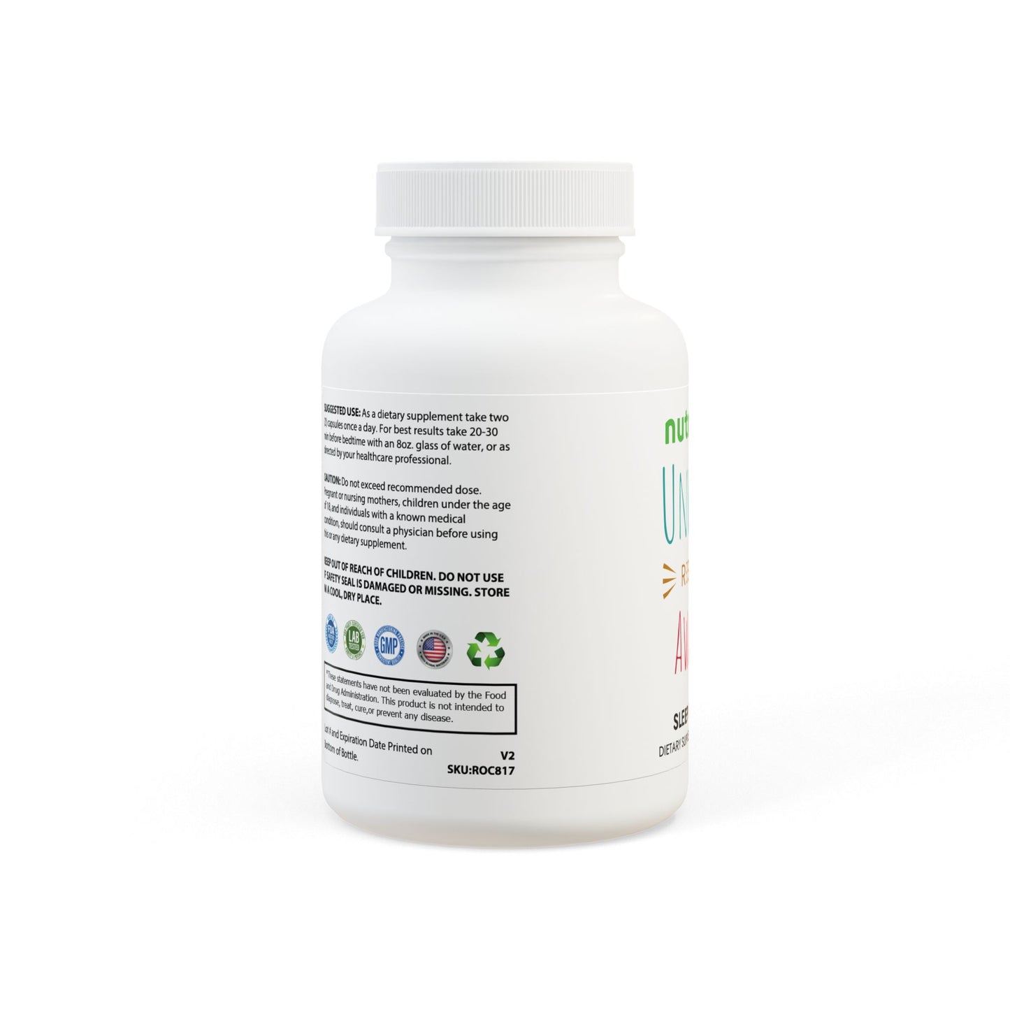 Supplement bottle with label on a white background