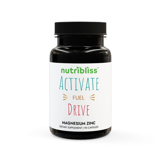 Nutribliss Advanced Mag-Zinc blend with Tribulus, Longjack & Horny Goat Weed. Supports muscle growth, faster recovery, stamina, and athletic performance. 90 capsules.
