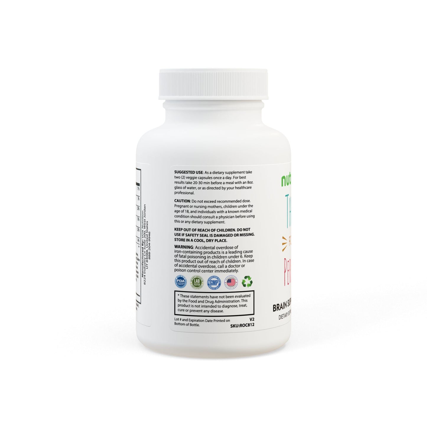 Supplement bottle with label on a white background