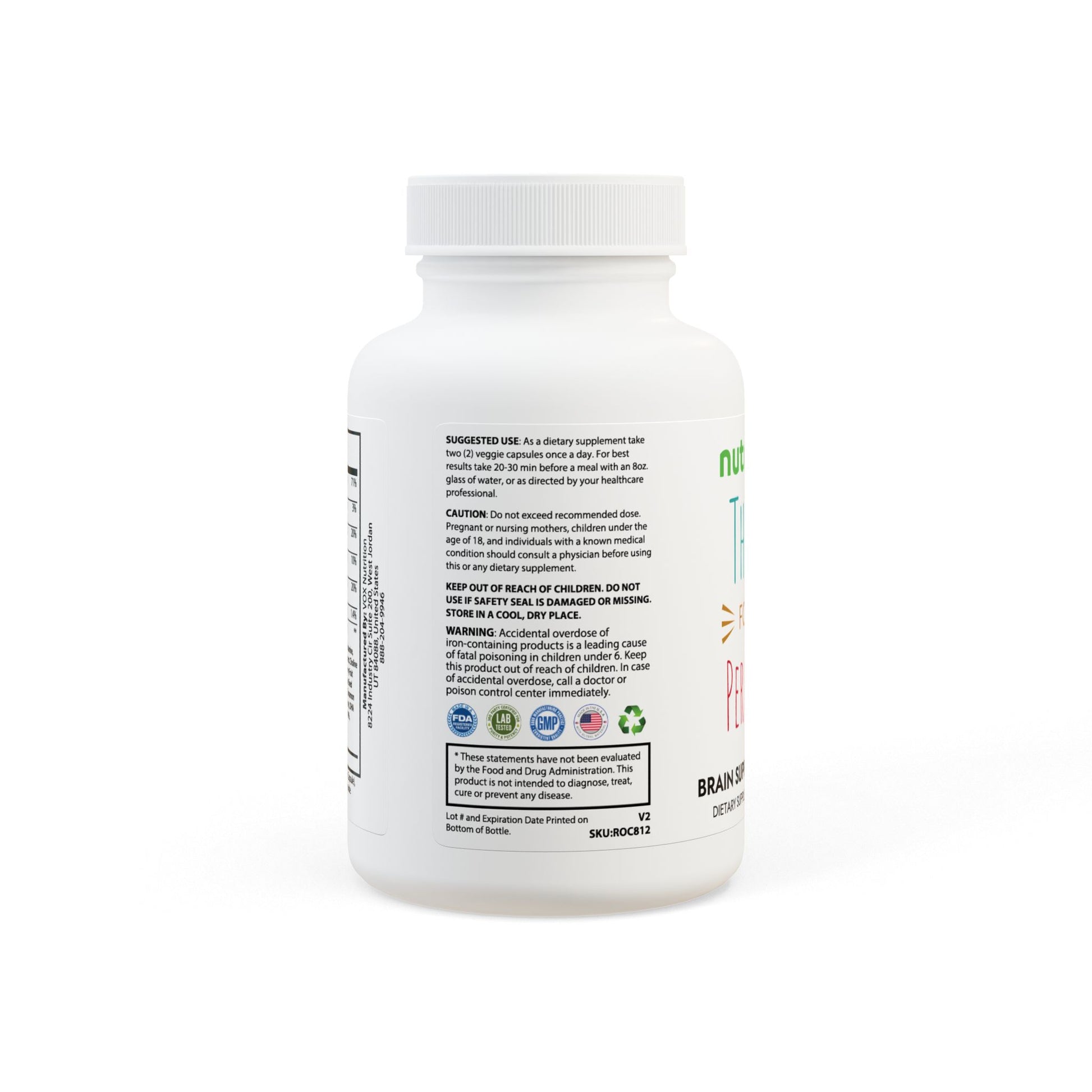 Supplement bottle with label on a white background
