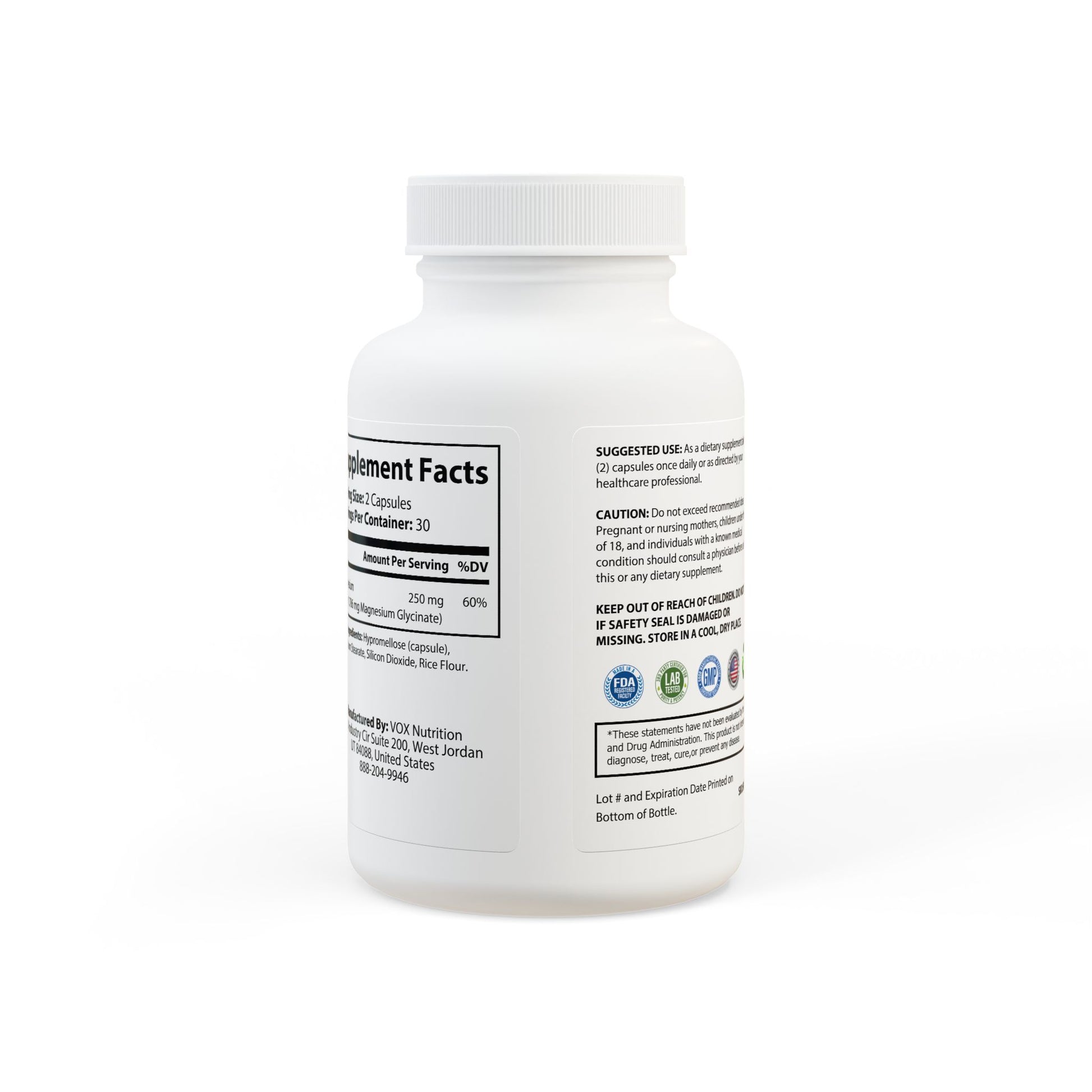 Supplement bottle with label on a white background