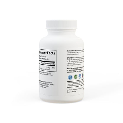 Supplement bottle with label on a white background