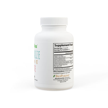 Supplement bottle with label on a white background