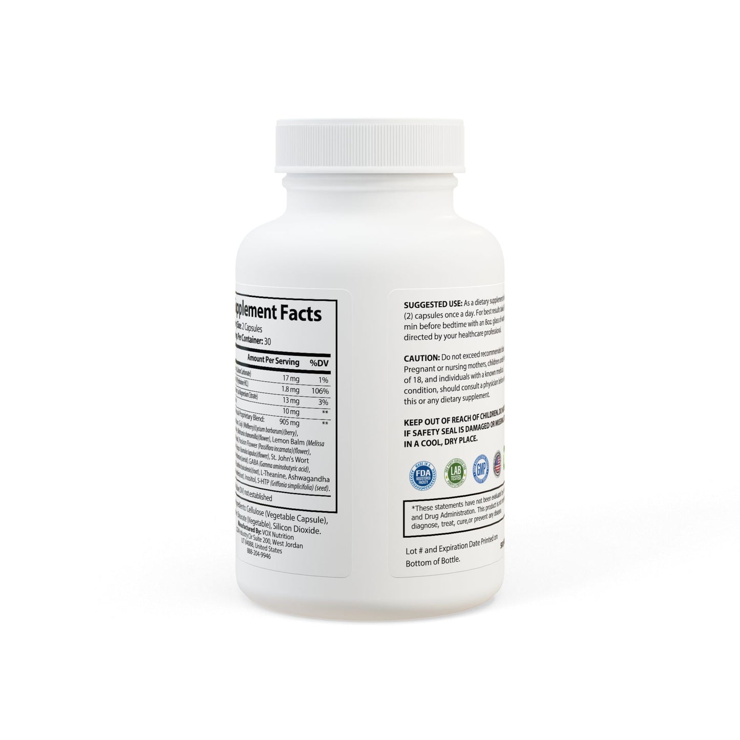 Supplement bottle with label on a white background