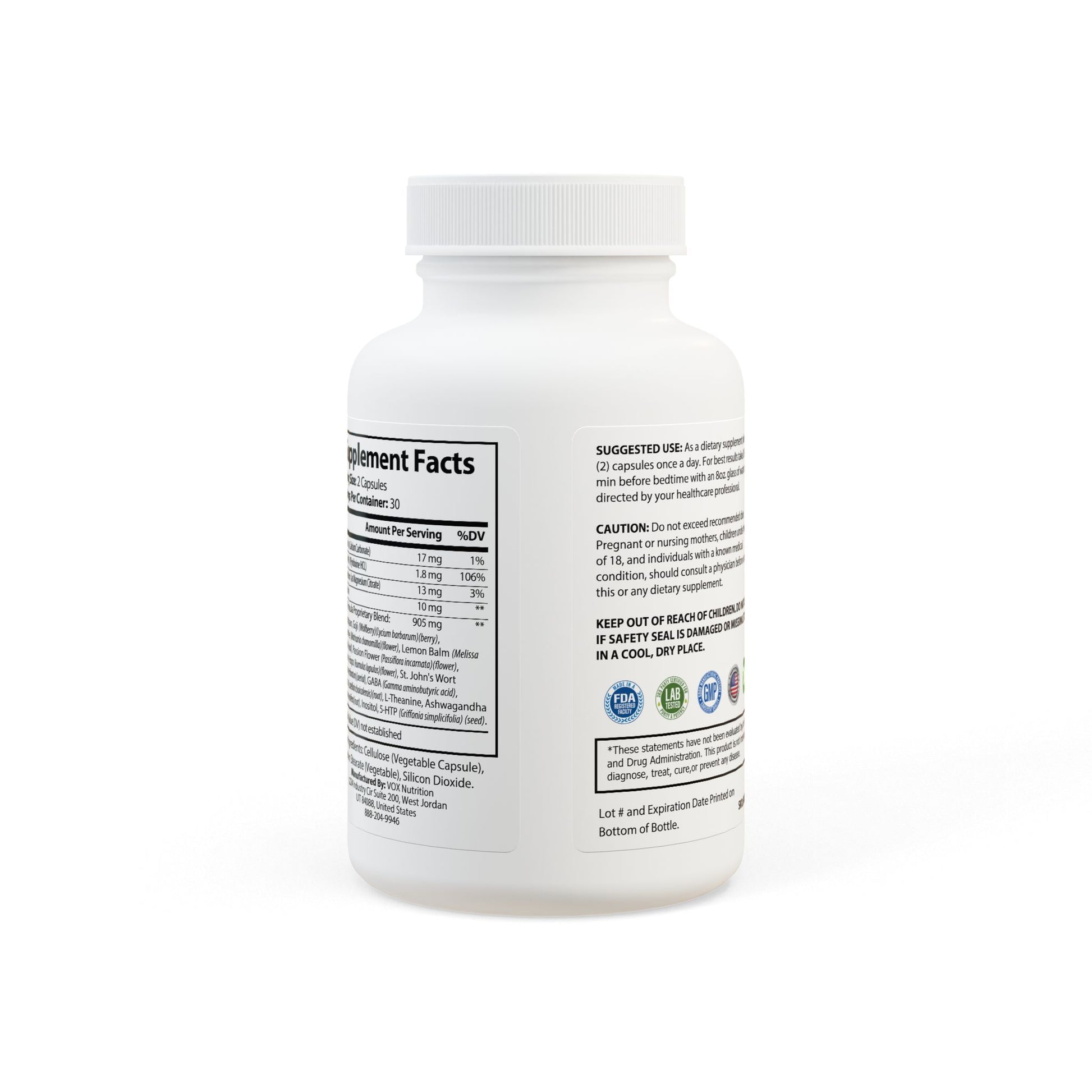 Supplement bottle with label on a white background