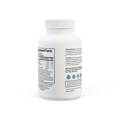 Supplement bottle with label on a white background