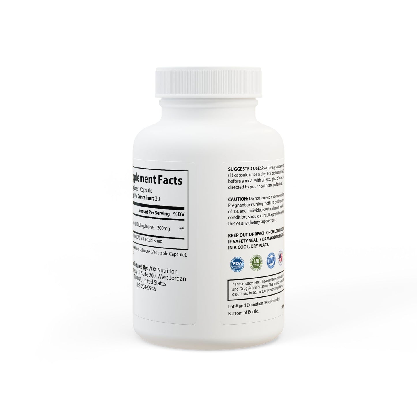 Supplement bottle with label on a white background