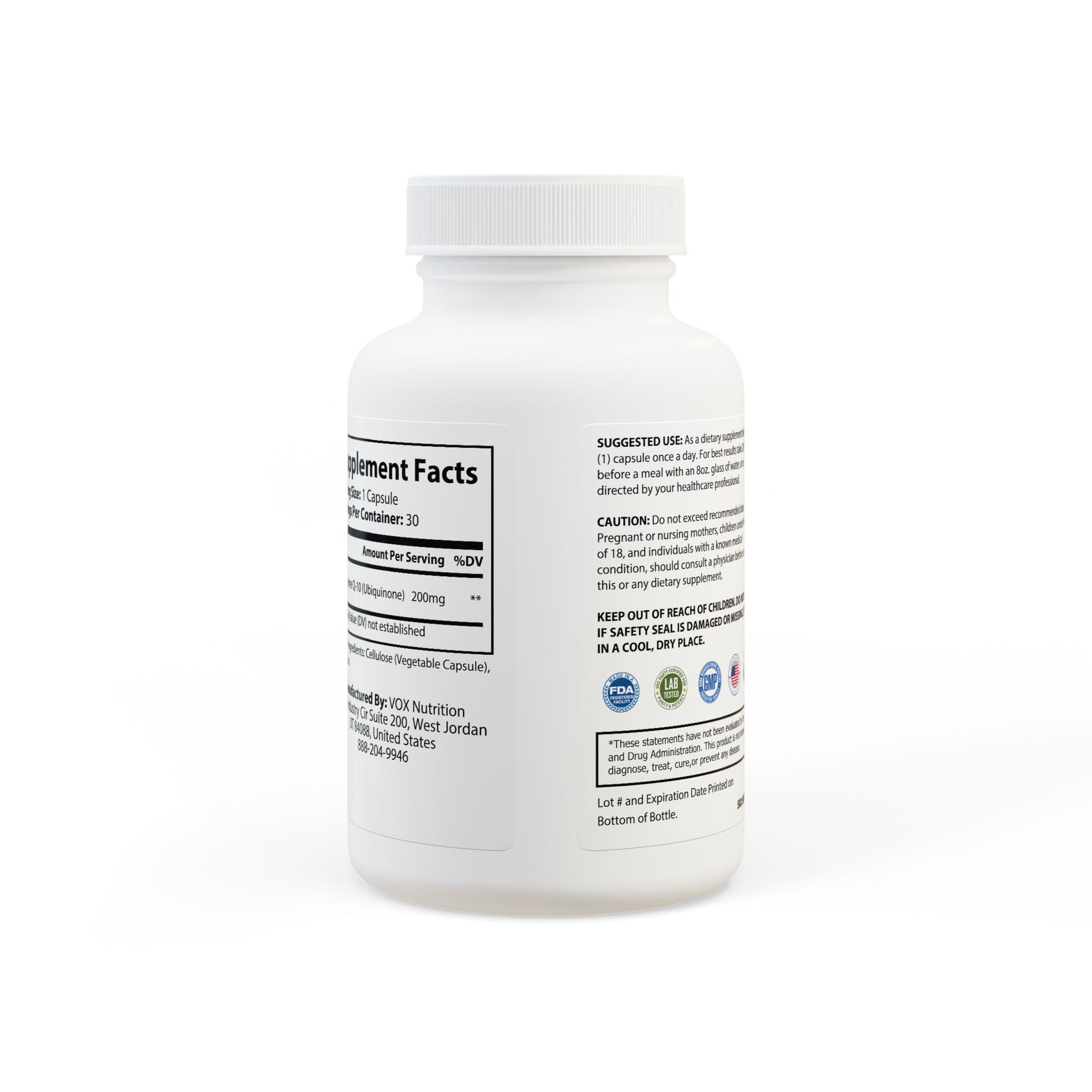 Supplement bottle with label on a white background