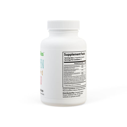 Supplement bottle with label on a white background