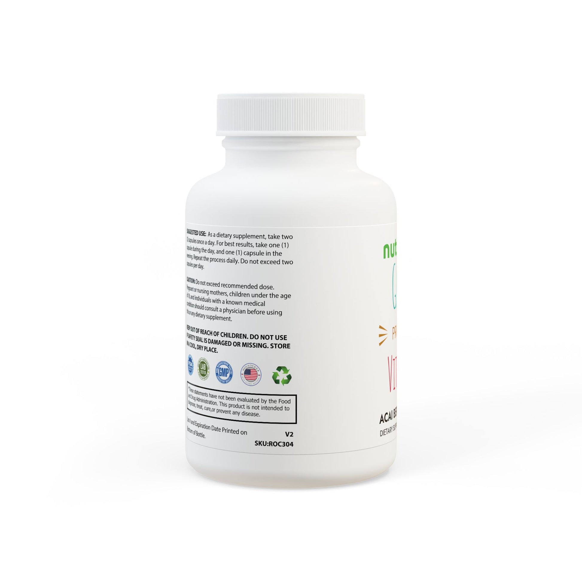 Supplement bottle with label on a white background