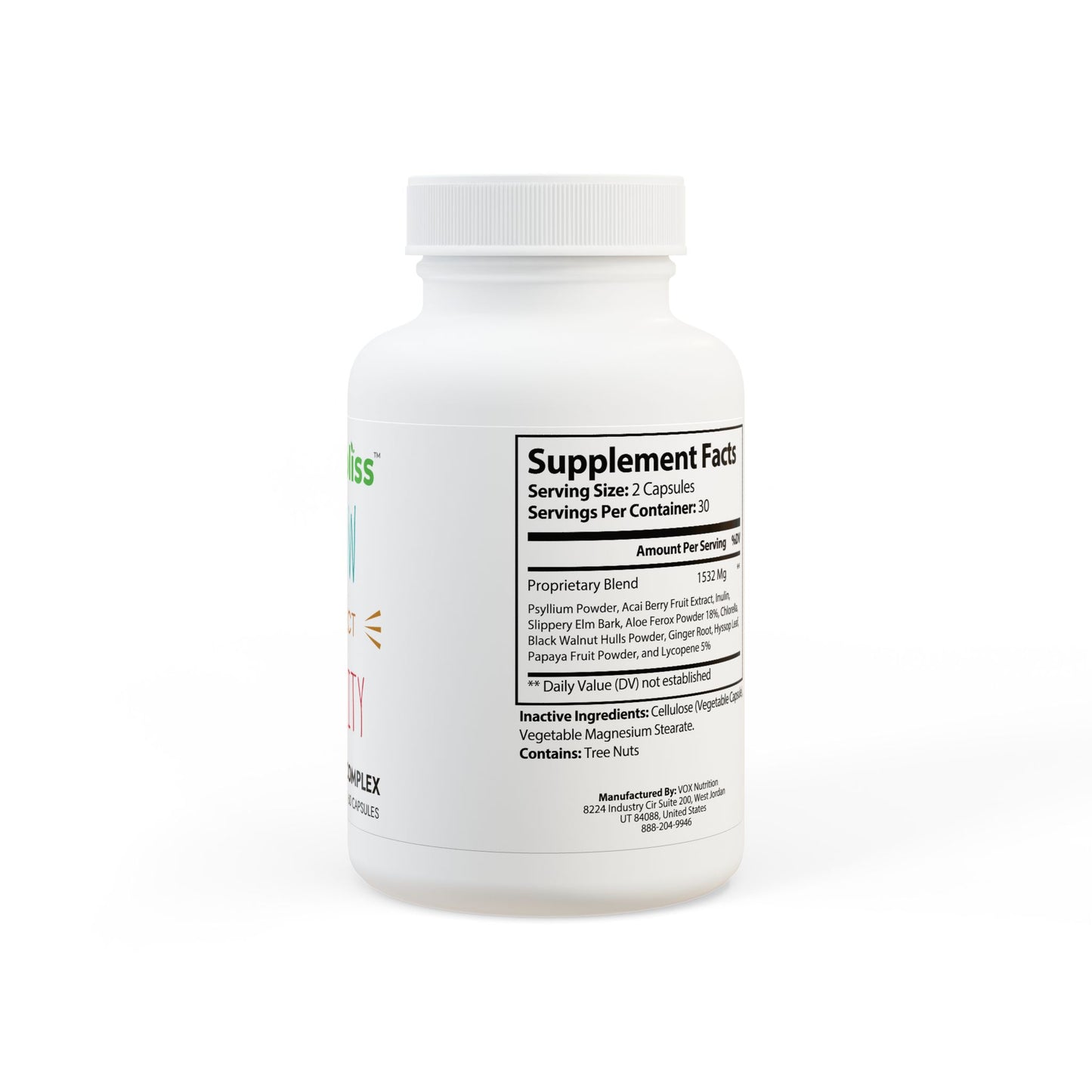 Nutribliss Supplement bottle with label on a white background