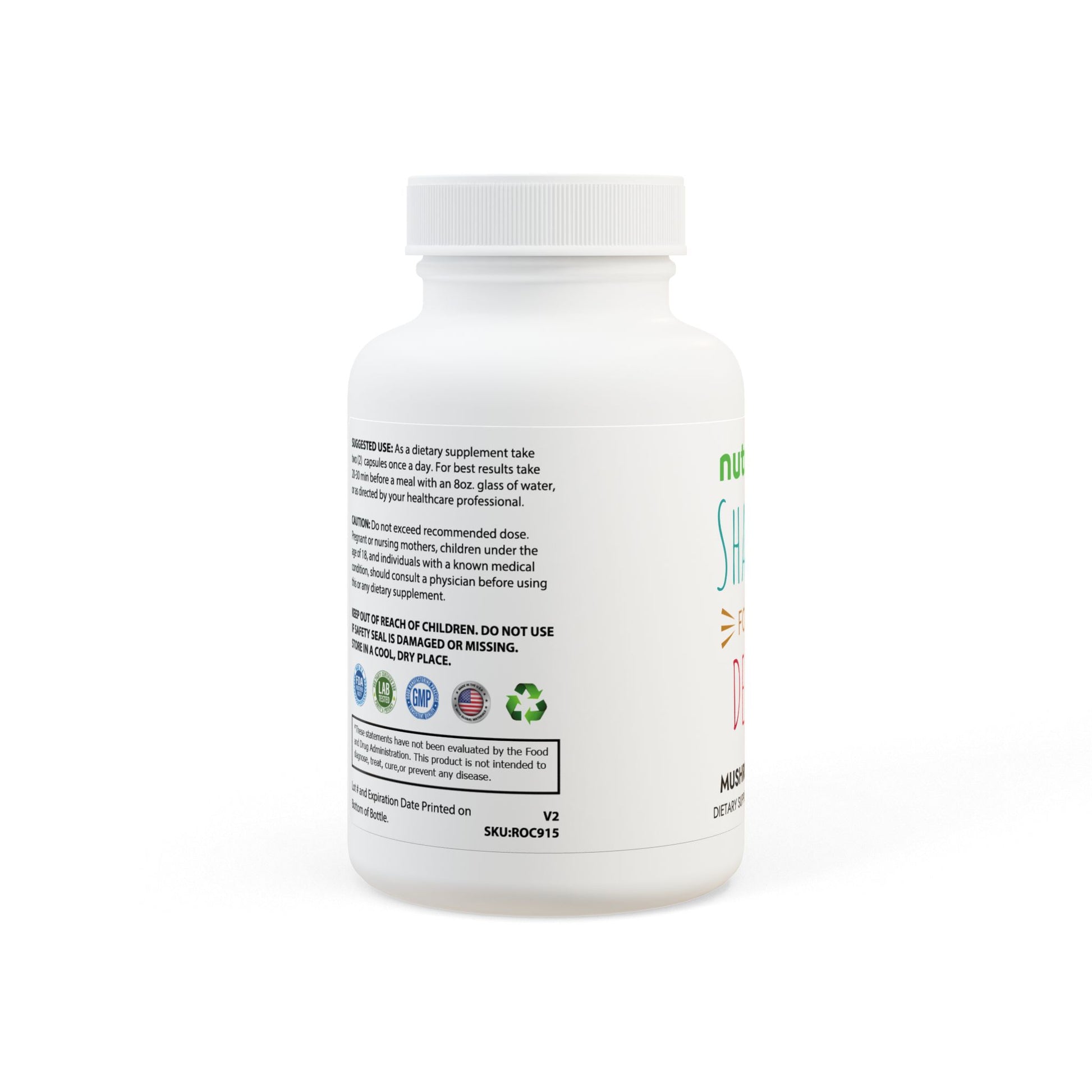 Supplement bottle with label on a white background