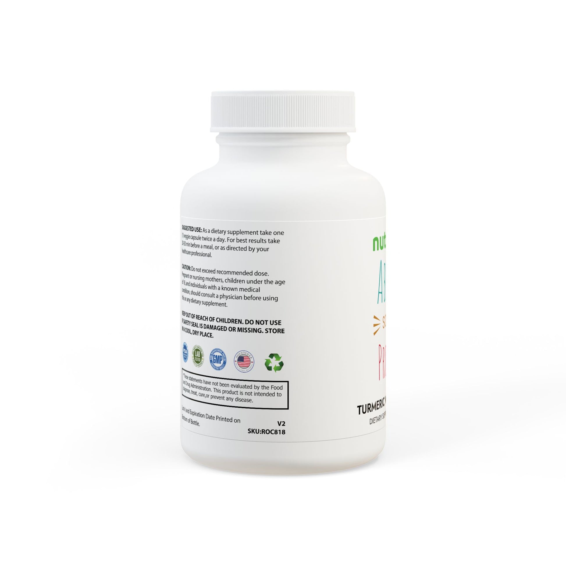 Supplement bottle with label on a white background