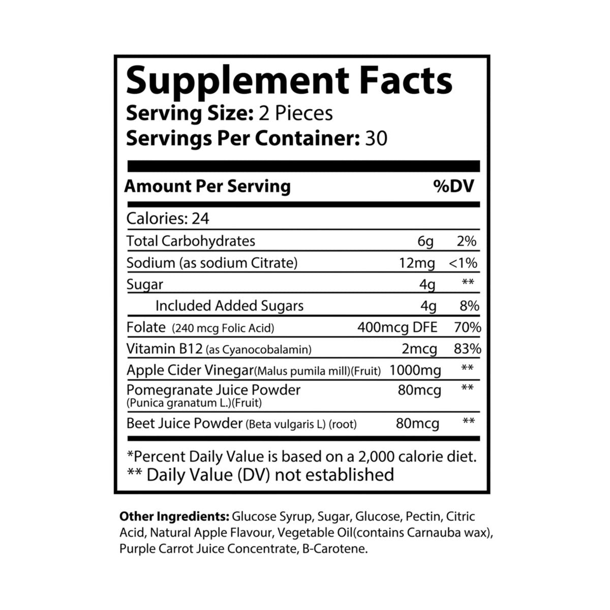 Nutribliss Apple Cider Vinegar Gummies Supplement Facts Label