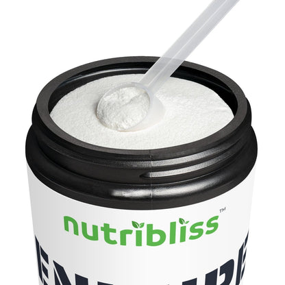 Nutribliss BCAA Supplement, Grape (325g, 11.46oz, 50 servings) jar open