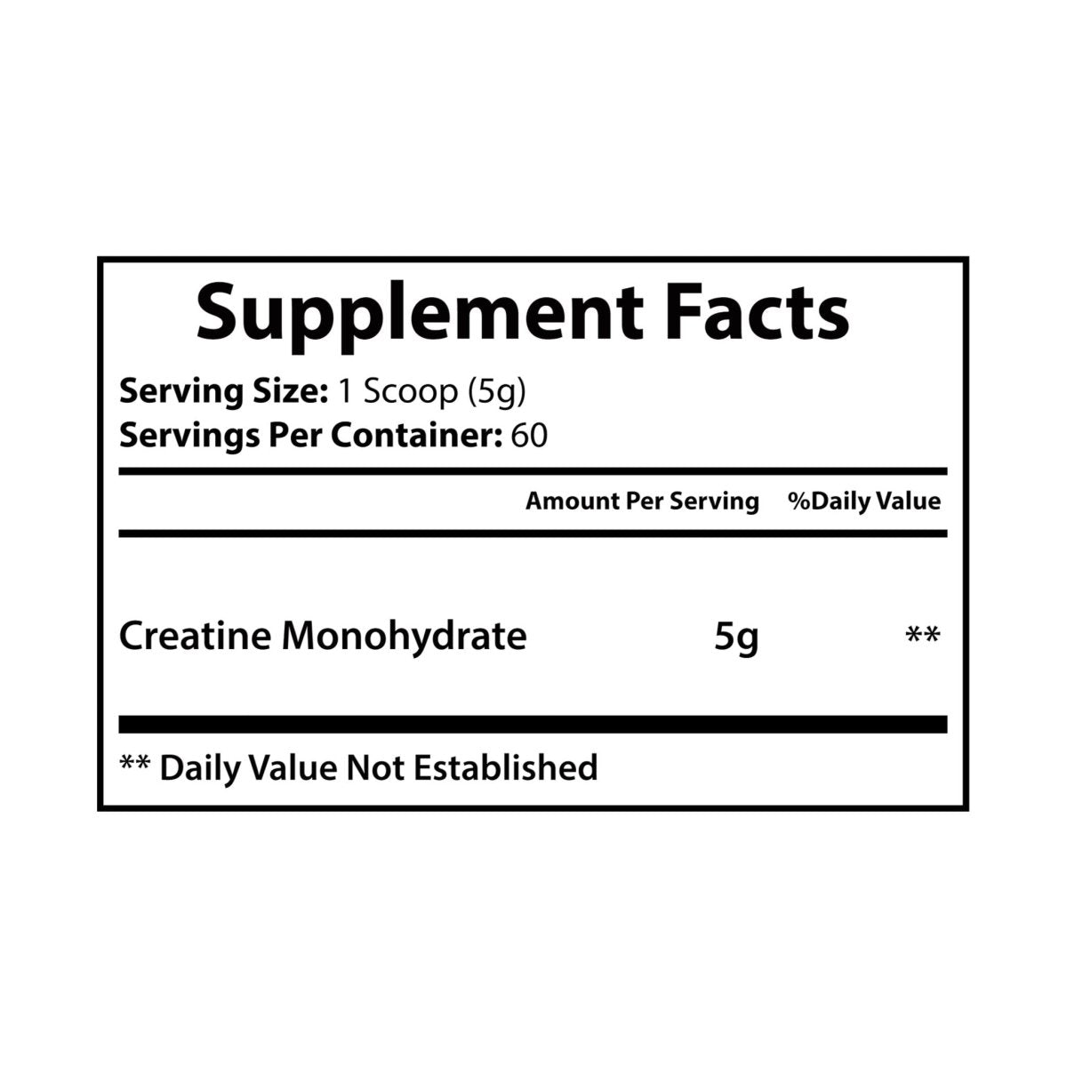 Nutribliss Creatine Monohydrate Supplement Facts Label (300g, 10.58oz)