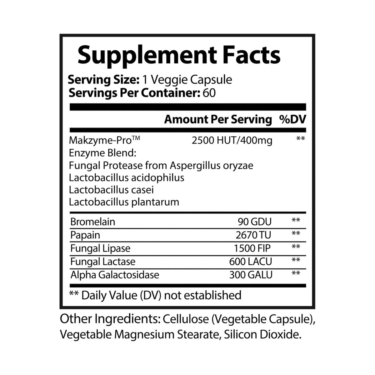 Nutribliss Digestive Enzyme Blend with Makzyme-Pro™ Supplement Facts Label