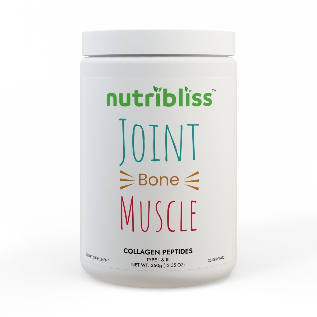 Nutribliss Grass-Fed Collagen Peptides Type I & III Supplement (350g, 12.3oz) jar front