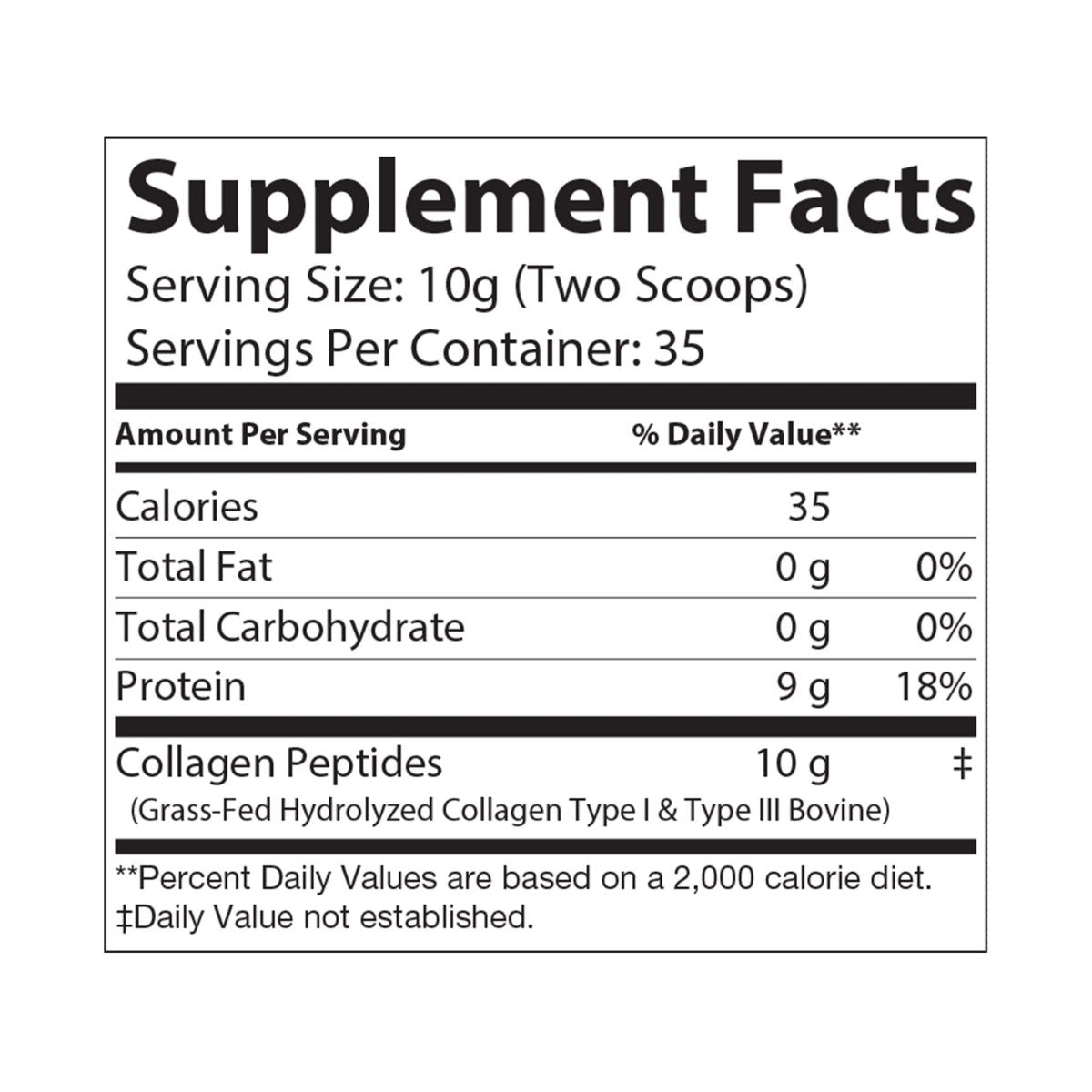 Nutribliss Grass-Fed Collagen Peptides Type I & III Supplement Facts Label (350g, 12.3oz)
