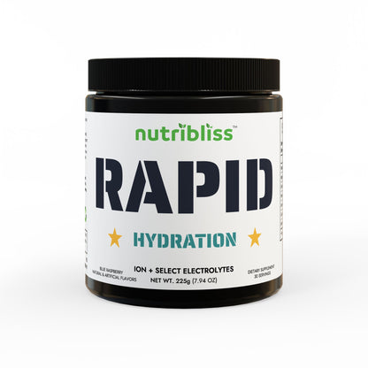 Nutribliss ION + Select Electrolyte Rapid Hydration Supplement (225g, 7.9oz) bottle front