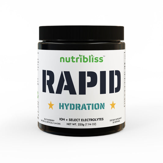 Nutribliss ION + Select Electrolyte Rapid Hydration Supplement (225g, 7.9oz) bottle front