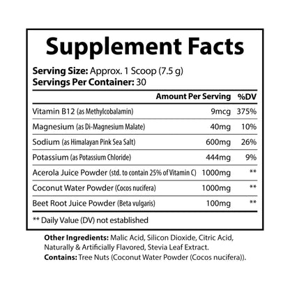 Nutribliss ION + Select Electrolyte Rapid Hydration Supplement Facts Label (225g, 7.9oz)