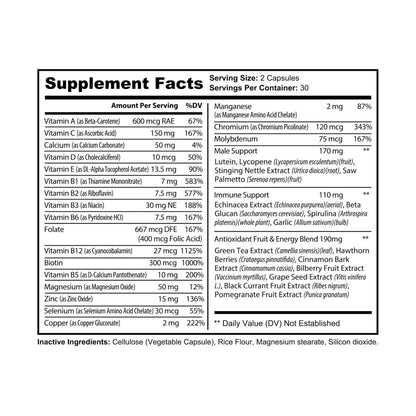 Nutribliss Multivitamin for Men Supplement Fact Label