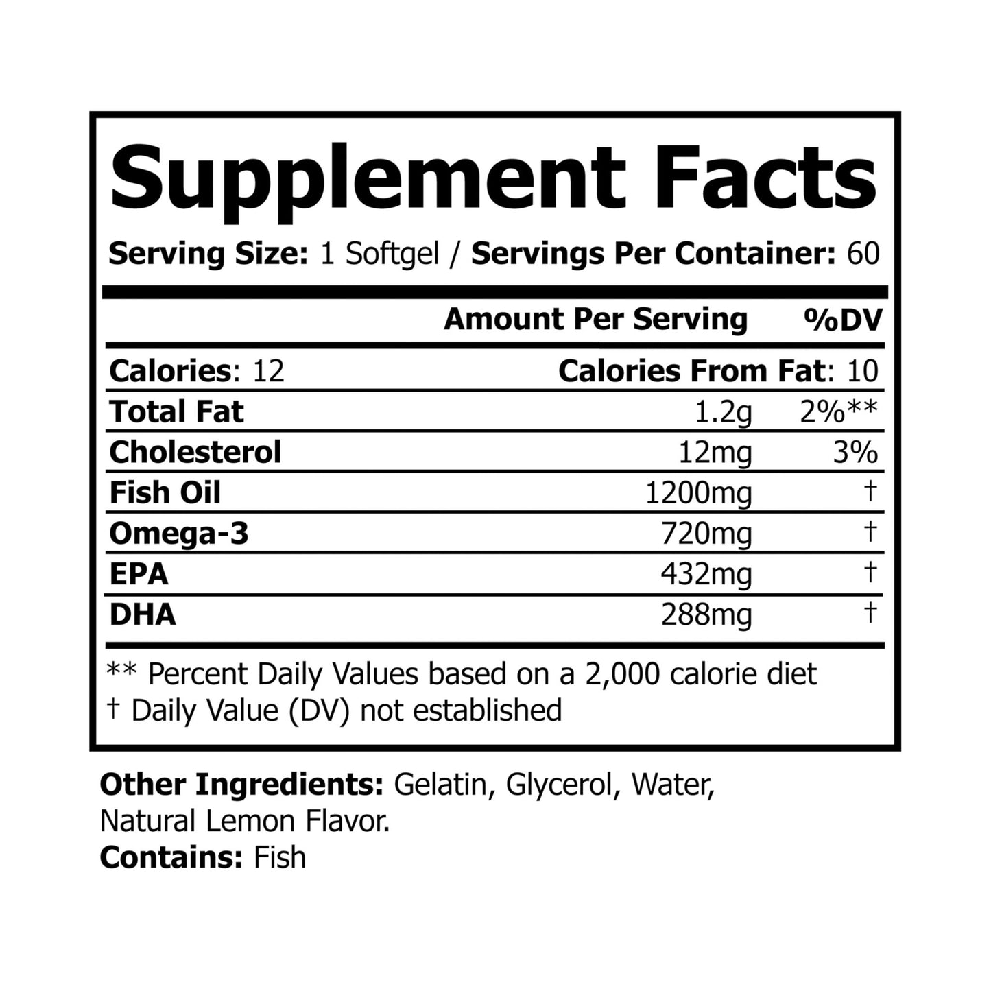 Nutribliss Omega 3 Fish Oil Supplement Facts Label