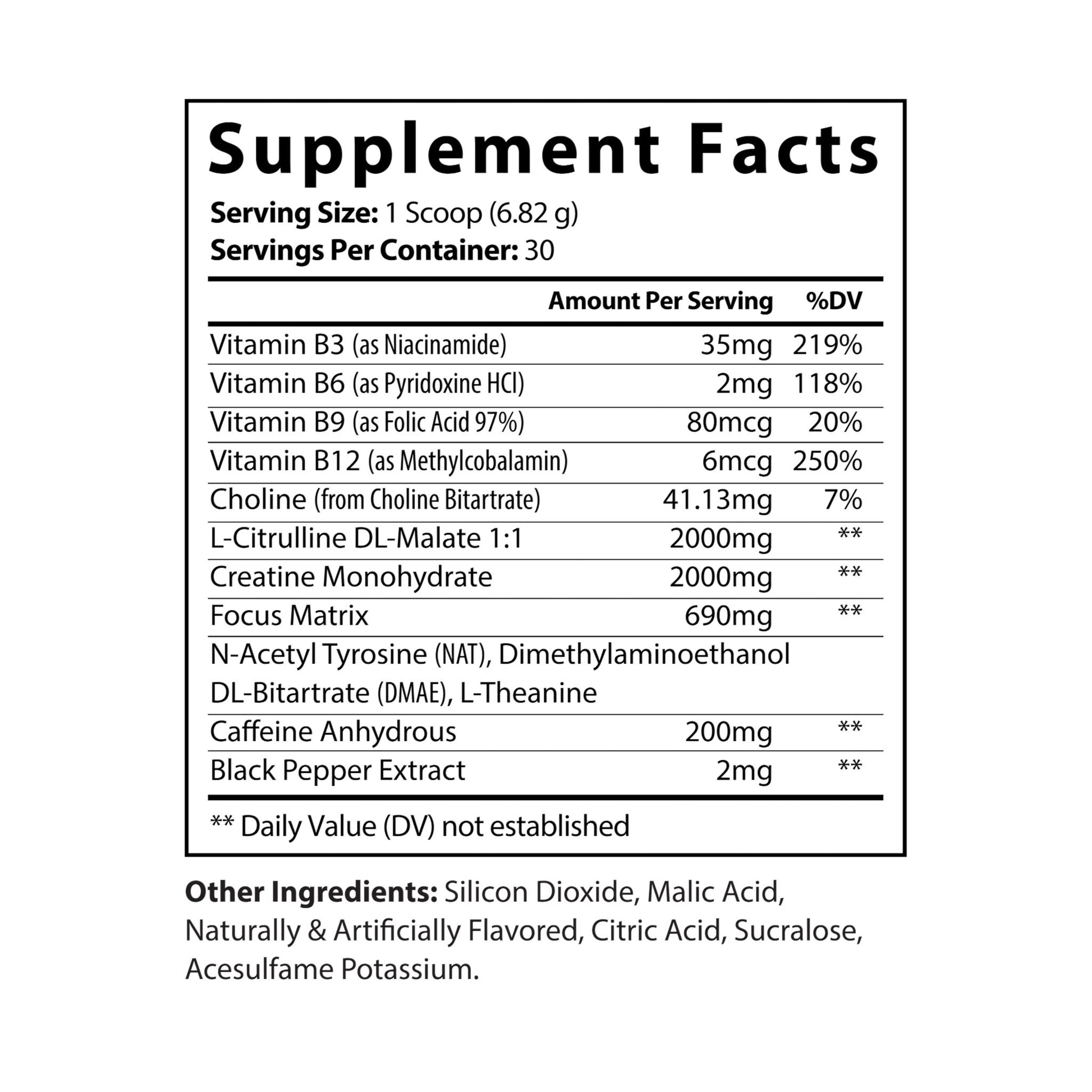 Nutribliss Pre-Workout Supplement Facts Label, Fruit Punch (204g, 7.1oz)