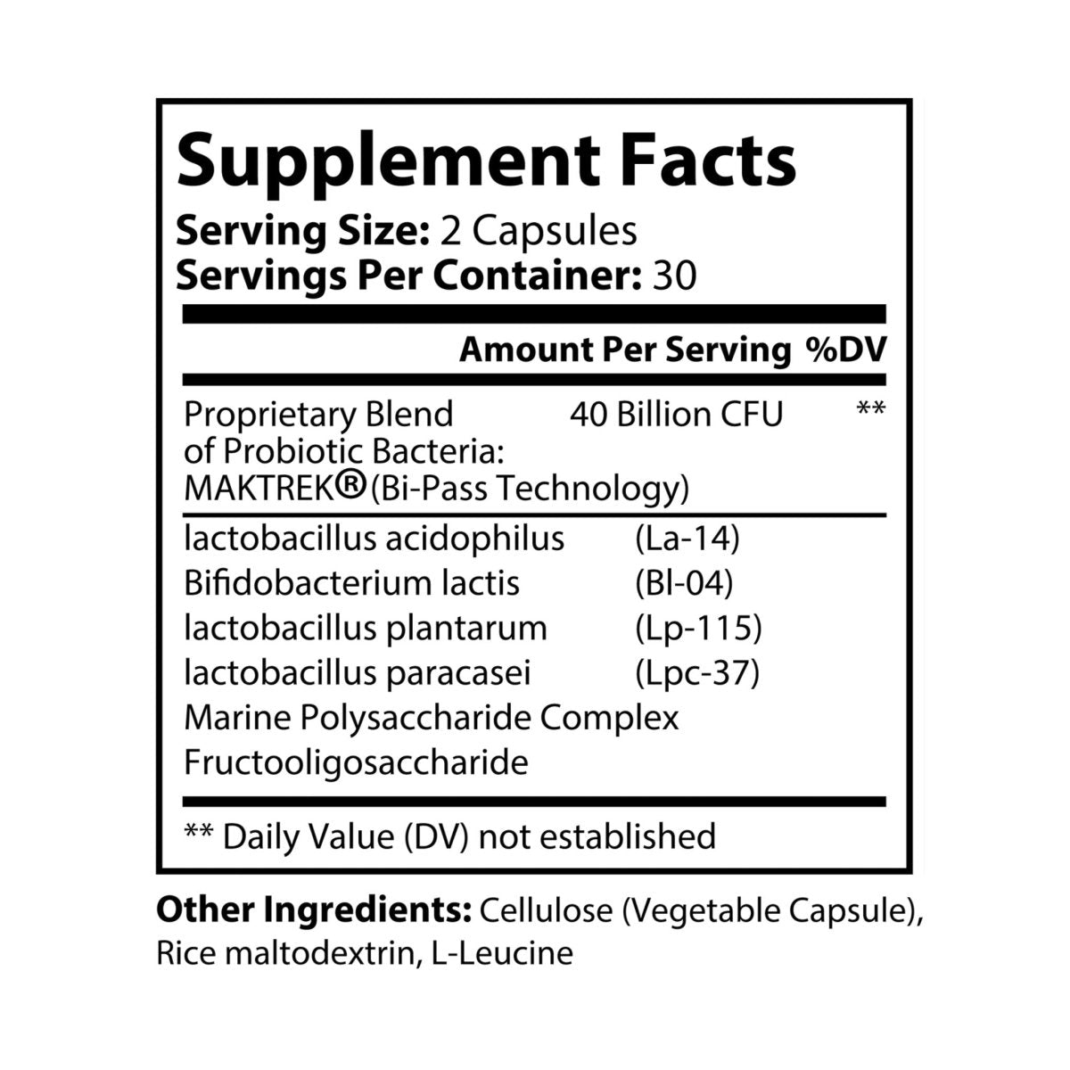 Nutribliss Probiotics with MAKTREK® Supplement Facts Label (60 Capsules)