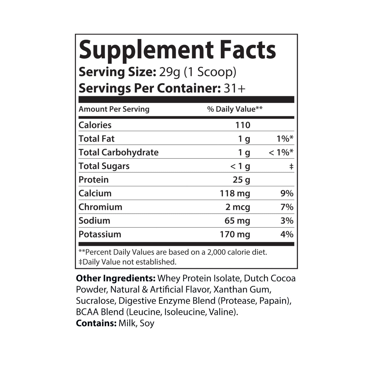 Nutribliss Whey Isolate Protein Supplement Facts Label
