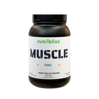 Nutribliss Muscle Fuel whey isolate protein container without background